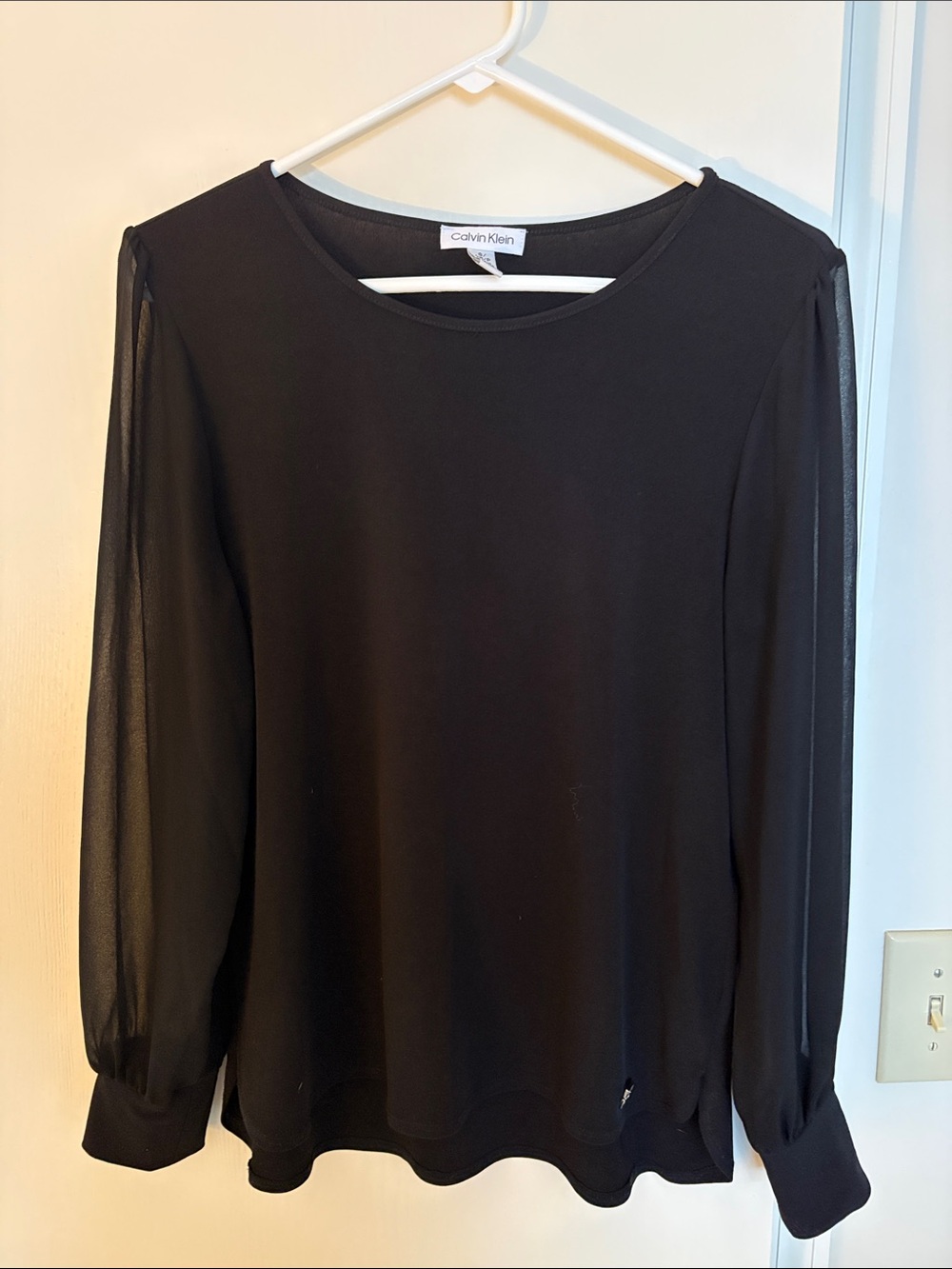 Calvin Klein Black Long Sleeve Top with Sheer Sleeves